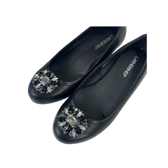 CATHERINES Women's 9 WIDE Black Wedge Slip On Shoes Comfy  Embellishment - Picture 3 of 10